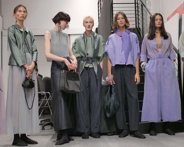 Backstage before the Emporio Armani fashion show