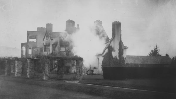 The burning of Sir Horace Plunkett's house Kilteragh in February 1923. Image courtesy of the National Library of Ireland