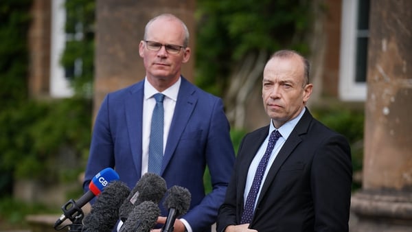 Minister for Foreign Affairs Simon Coveney and Northern Ireland Secretary Chris Heaton-Harris during a press conference at Hillsborough Castle, Co Down