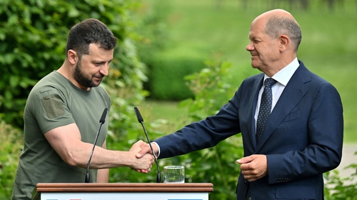 Ukrainian president Volodymyr Zelensky and Chancellor of Germany Olaf Scholz meet in Kyiv in June, 2022.