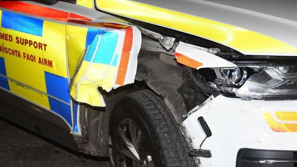 Damage to one of the garda cars that was rammed in Cork incident