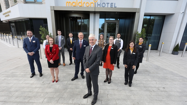 Dalata Hotel Group CEO Dermot Crowley pictured with management and staff of the Maldron Hotel Merrion Road in Dublin