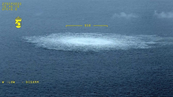 A screen grab from Danish Defense showing a gas leak in the Baltic Sea in September