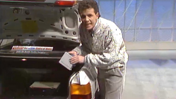 Brian Hayes demonstrates the Sony DiscJockey car CD player in 1987.