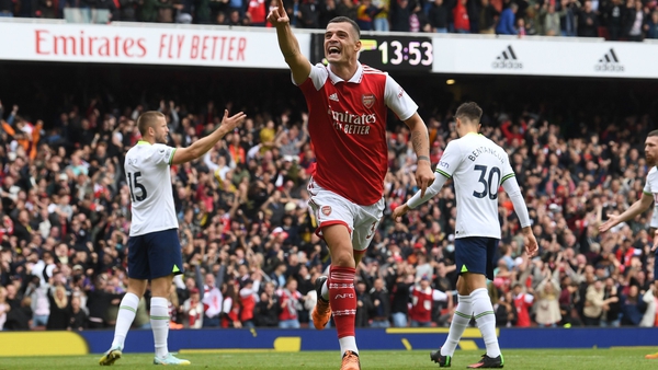 Granit Xhaka added Arsenal's third after Emerson's red card for Spurs
