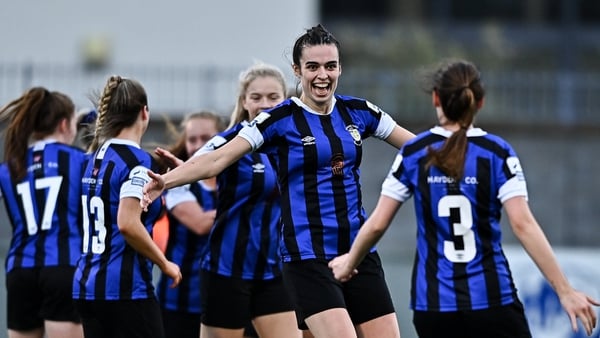 thlone Town players including Jessica Hennessy, centre, celebrate their side's second goal, scored by Gillian Keenan against Wexford