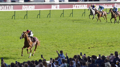Kyprios had a 20-length success in the Prix du Cadran despite drifting from a straight line