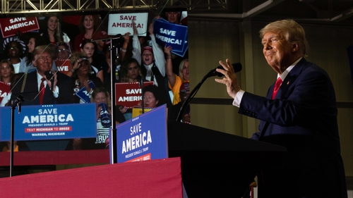 Donald Trump pictured during a Save America rally on 1 October in Warren, Michigan