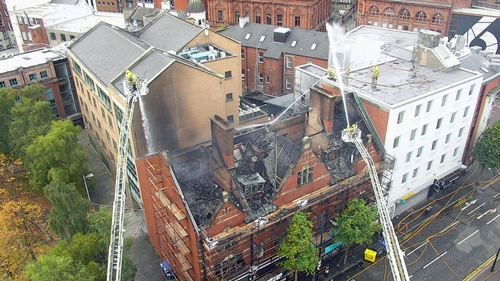 Northern Ireland Fire and Rescue Service at the scene of a blaze at at the Old Cathedral Building