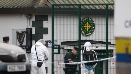 Scenes of crime officers from the PSNI at Donegal Celtic Football Club yesterday