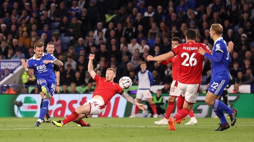James Maddison of Leicester City scores their side's first goal