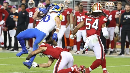 San Francisco 49ers safety Talanoa Hufanga tackles Los Angeles Rams wide receiver Cooper Kupp