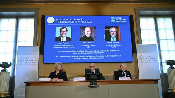 Members of the Nobel Committee for Physics announce the 2022 Nobel Prize in Physics winners