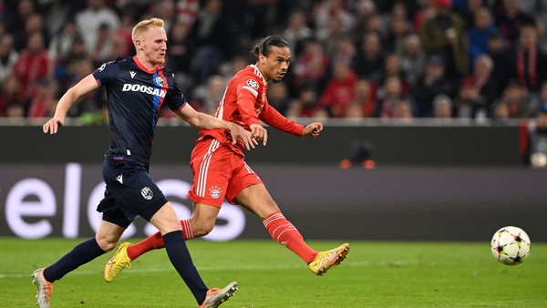 Bayern Munich's Leroy Sane fires home his team's fourth goal