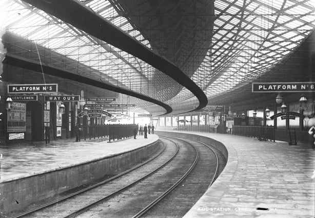 Train timetables like those in Cork railway station, will be adjusted, when clock are put back an hour with the end of summer-time Photo: National Library of Ireland, L_ROY_00375