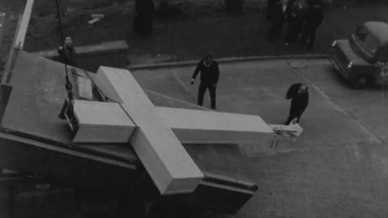 Cross for Church of the Ascension Gurranabraher is hoisted into place (1962)