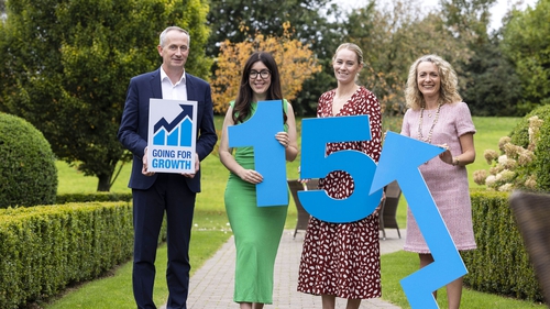 Leo Clancy, CEO Enterprise Ireland; Chupi Sweetman-Durney, founder of Chupi and Going for Growth Lead Entrepreneur; Derval O'Rourke, athlete and founder of Derval.ie and Going for Growth past participant and Olivia Lynch, Partner KPMG.