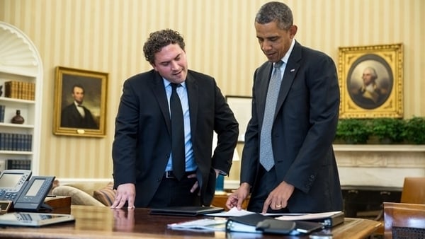 President Obama (R) in the White House in 2017, with then speechwriter Cody Keenan (L)