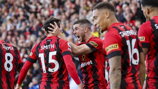 Ryan Christie is congratulated by Bournemouth team-mates after scoring what proved to be the winning goal