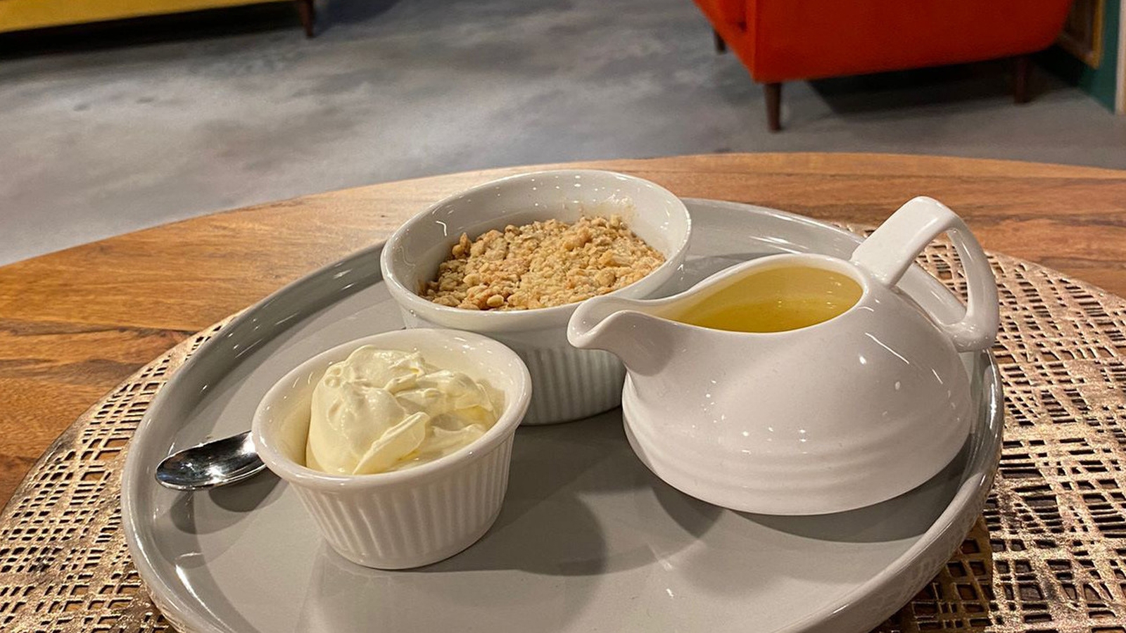 Kevin's caramelised pear and apple crumble Today