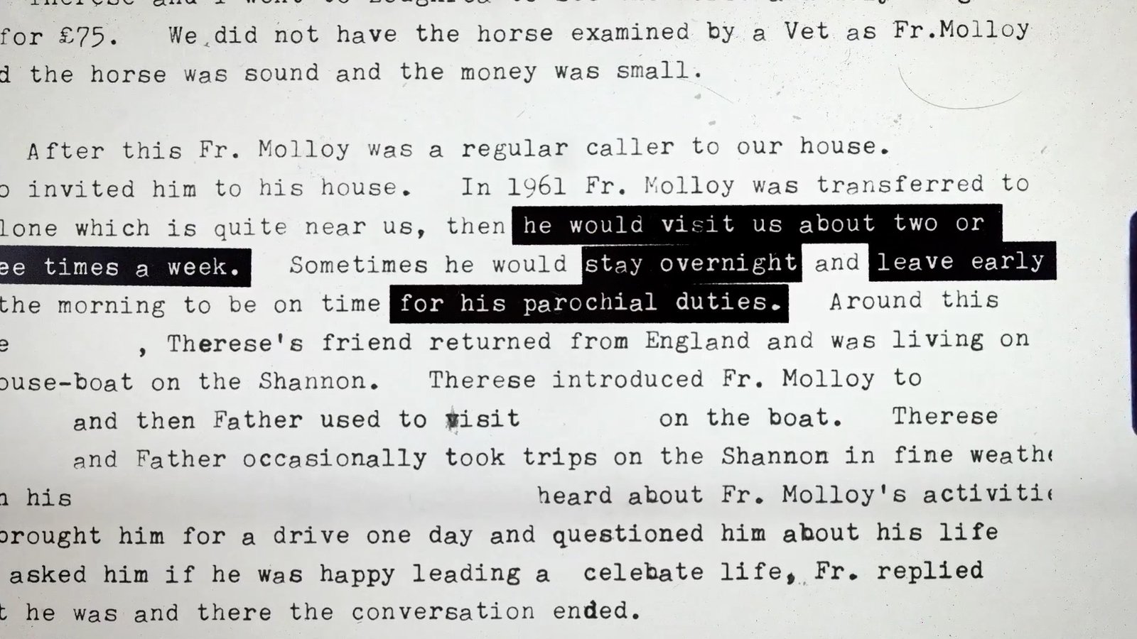 Image - In one document, Richard Flynn wrote that Fr Molloy would visit his home about two or three times per week