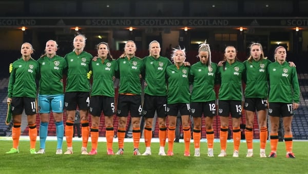 The Irish team line-up before their World Cup play-off against Scotland. Photo: Stephen McCarthy/Sportsfile