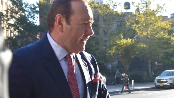 Kevin Spacey arrives at a federal courthouse for a sexual assault trial with accuser Anthony Rapp in New York on Tuesday