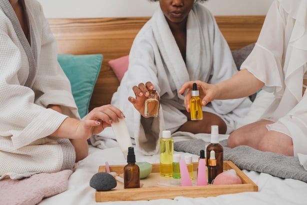 women choosing skincare products