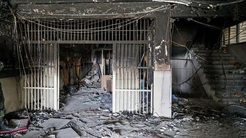 A picture obtained from the Iranian Mizan News Agency shows damage caused by a fire in the notorious Evin prison