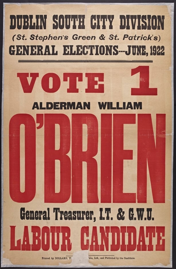 Poster for Labour candidate William O'Brien Photo: National Library of Ireland