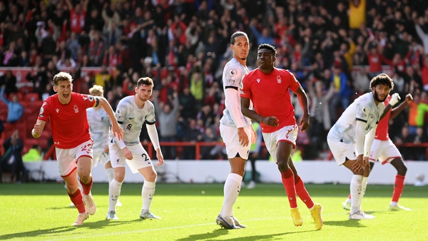 Taiwo Awoniyi celebrates his goal against Liverpool