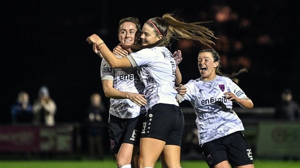 Kylie Murphy of Wexford Youths, left, celebrates with teammate Becky Watkins after scoring the side's second goal
