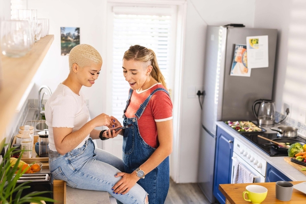 couple happy in kitchen