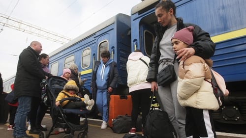 Ukrainian women and children leaving Odesa in March of this year shortly after the war began (file image)
