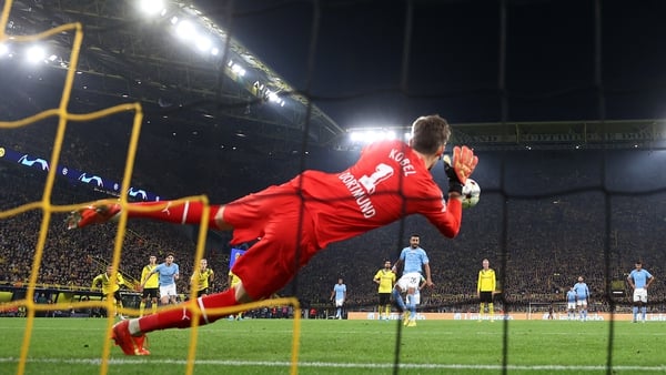 Riyad Mahrez has a penalty saved by Borussia Dortmund goalkeeper Gregor Kobel