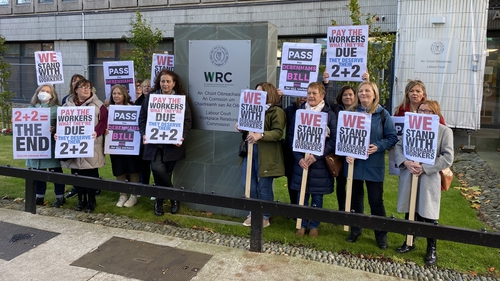A group of former Debenhams' workers staged a protest outside the WRC today ahead of the opening of the hearing