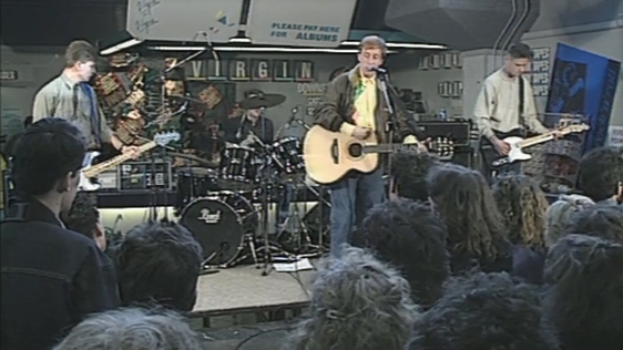 A House play a free lunchtime gig at the Virgin Megastore in Dublin, 1987.
