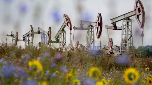 Oil pumping jacks in operation in an oilfield near Almetyevsk, Russia (file pic)