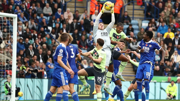 Leicester keeper Danny Ward claims a cross