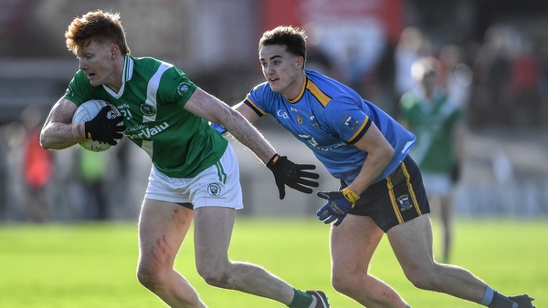 Peter Cooke of Maigh Cuilinn in action against Eoghan Deeley