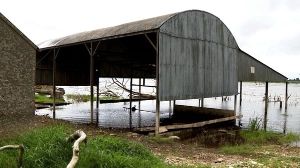 A shed flooded by water from Lough Funshinagh, Co Roscommon