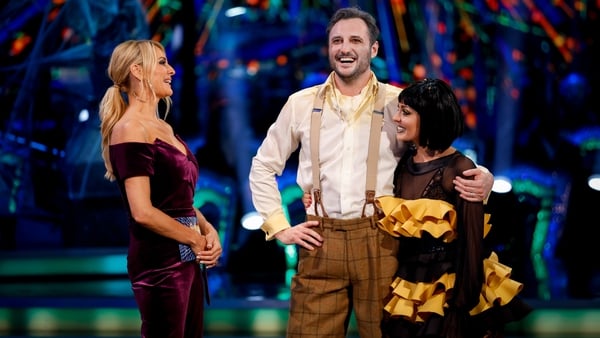 James Bye with Amy Dowden (right) and Tess Daly left after being voted off Strictly Come Dancing