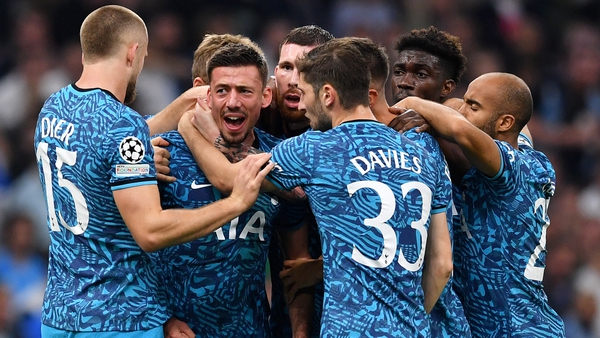 Clement Lenglet celebrates his goal with Tottenham team-mates