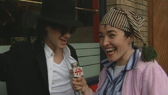 Jo-Maxi presenter Niamh Walsh interviews Michael in Dún Laoghaire in 1992.