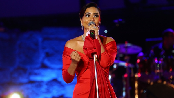 Egyptian singer Sherine Abdel Wahab performing at the International Carthage Festival at The Carthage Amphitheater in Carthage, Tunisia in July 2017