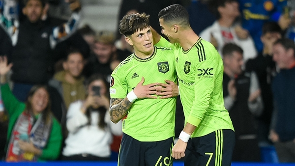 Cristiano Ronaldo celebrates with goalscorer Alejandro Garnacho