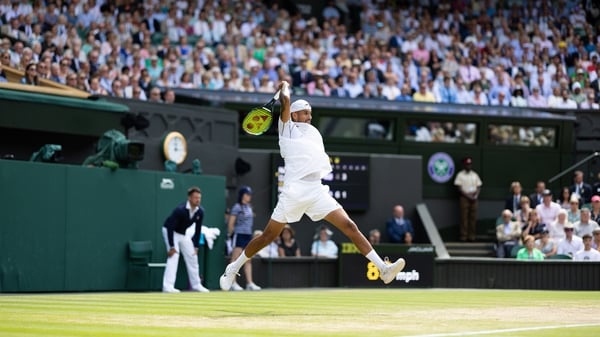 Nick Kyrgios in action during the Wimbledon final