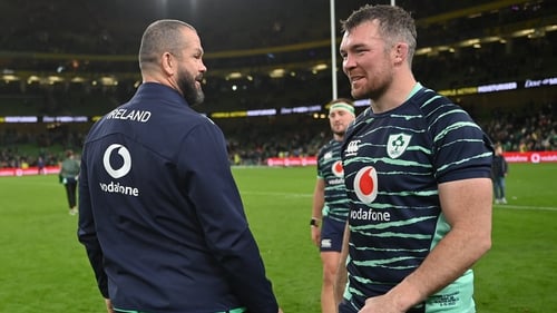 Ireland head coach Andy Farrell and Peter O'Mahony after the game