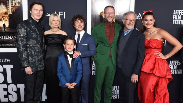 Steven Spielberg and the cast of The Fabelmans at the American Film Institute's AFI Fest closing night gala premiere at the TCL Chinese Theatre in Hollywood on Sunday