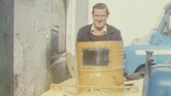 James Tierney in his homemade submarine in Corofin, County Clare (1977)
